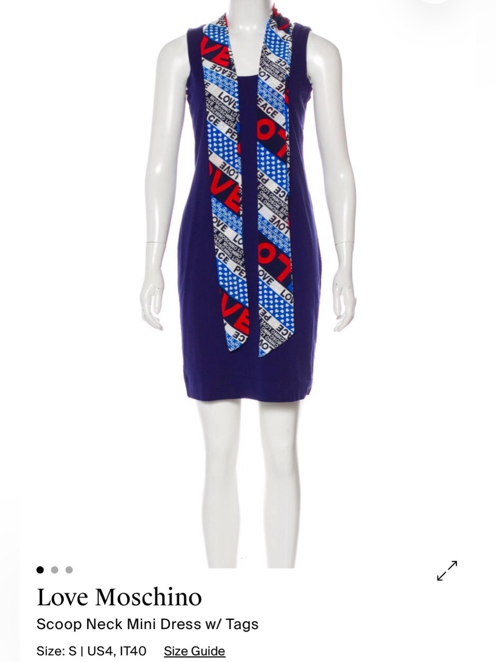 Love Moschino deep blue Sleeveless Scoop Neck Mini Dress with Graphic Scarf